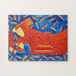 Mutter und Sohn mit Goldfish Modern Art Malerei Puzzle