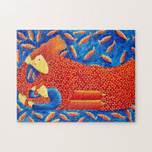 Mutter und Sohn mit Goldfish Modern Art Malerei Puzzle