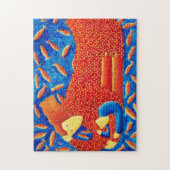 Mutter und Sohn mit Goldfish Modern Art Malerei Puzzle (Vertikal)