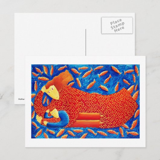 Mutter und Sohn mit Goldfish Postkarte (Vorne/Hinten)