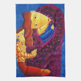 Mutter und Sohn zeitgenössisches Familiengemälde Geschirrtuch