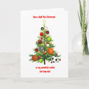 Mutter und Step Vater Weihnachtsbaum mit Ballen Feiertagskarte