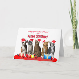 Mutter und Stiefvater, Katzen in Weihnachtshüten Feiertagskarte