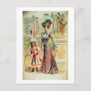 Mutter und Tochter auf einem Spaziergang (farbige Postkarte