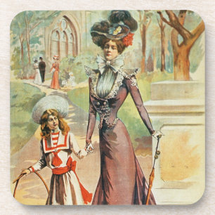 Mutter und Tochter auf einem Weg (Farbelitho) Getränkeuntersetzer