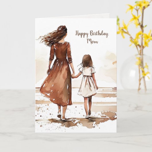 Mutter und Tochter Beach Aquarellbilder Karte (Gelbe Blume)