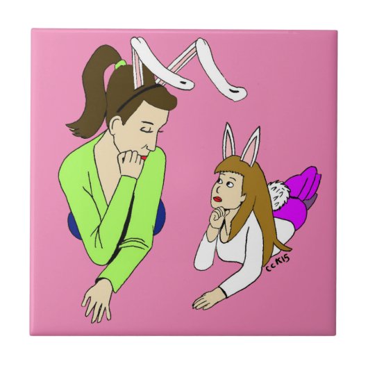 Mutter und Tochter Bunnygirls Fliese (Vorderseite)