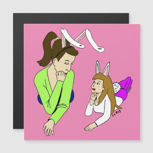Mutter und Tochter Bunnygirls Magnetkarte (Vorne/Hinten)