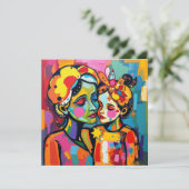 Mutter und Tochter bunte Kunst Muttertag Karte (Stehend Vorderseite)