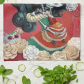 Mutter und Tochter Dia de Los Muertos Skeletons Geschirrtuch (Gefaltet)