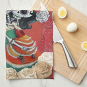 Mutter und Tochter Dia de Los Muertos Skeletons Geschirrtuch (Viertel Falte)