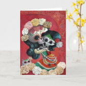Mutter und Tochter Dia de Los Muertos Skeletons Karte (Gelbe Blume)