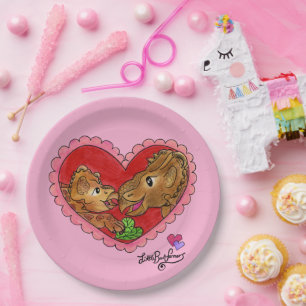 Mutter-und-Tochter-Dinosaurier-Rosa-Papierplatten Pappteller