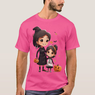 Mutter und Tochter Halloweenrickor Treat Fun vinta T-Shirt