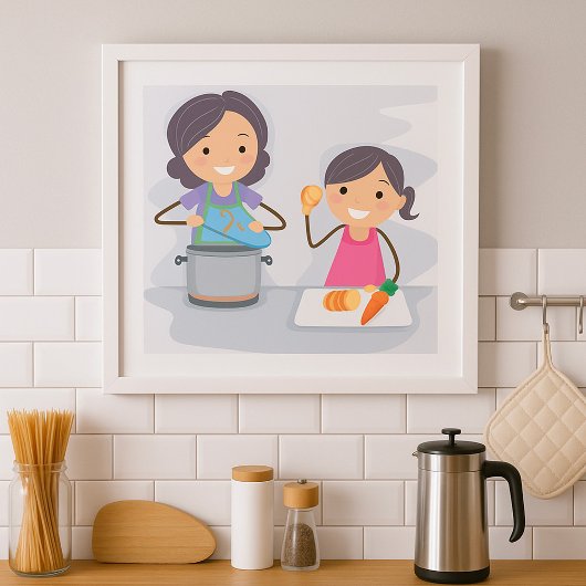 Mutter und Tochter kochen Poster