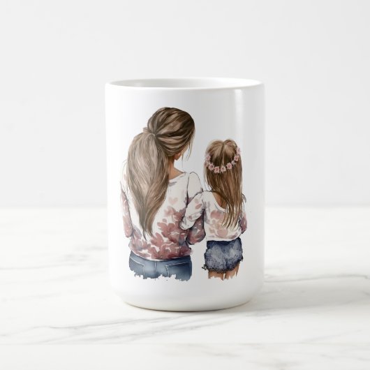 Mutter und Tochter, lange Haare, Aquarell-Rückkuns Kaffeetasse (Mittel)
