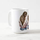 Mutter und Tochter, lange Haare, Aquarell-Rückkuns Kaffeetasse (Vorderseite Links)