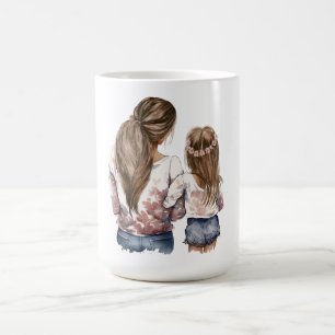 Mutter und Tochter, lange Haare, Aquarell-Rückkuns Kaffeetasse