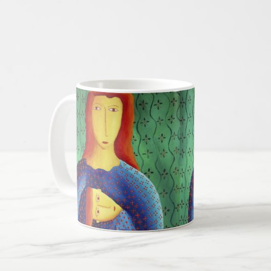 Mutter und Tochter Malerei zeitgenössische Kunst Kaffeetasse (Vorderseite Links)