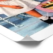 Mutter und Tochter neben Kühlschrank und Äpfeln Poster (Ecke)