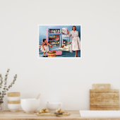 Mutter und Tochter neben Kühlschrank und Äpfeln Poster (Küche)