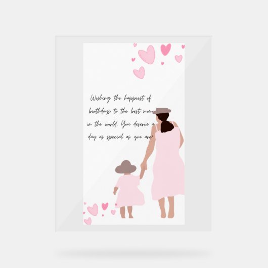 Mutter und Tochter rosa Herzsilhouette Acrylschild (Vorderseite)