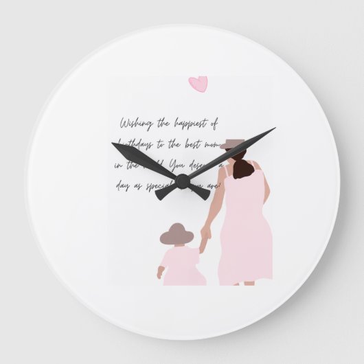 Mutter und Tochter rosa Herzsilhouette Große Wanduhr (Vorderseite)