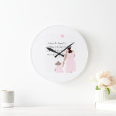 Mutter und Tochter rosa Herzsilhouette Große Wanduhr (Zuhause)