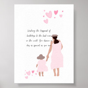 Mutter und Tochter rosa Herzsilhouette Poster