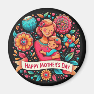 Mutter und Tochter umarmen sich Floral Mother's Da Magnet