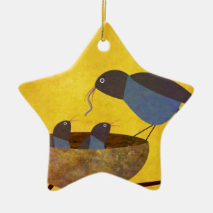 Mutter Vogel und Babys Keramik Ornament