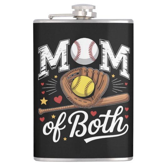 Mutter von beiden Spieltag Baseball Softball  Flachmann (Vorderseite)