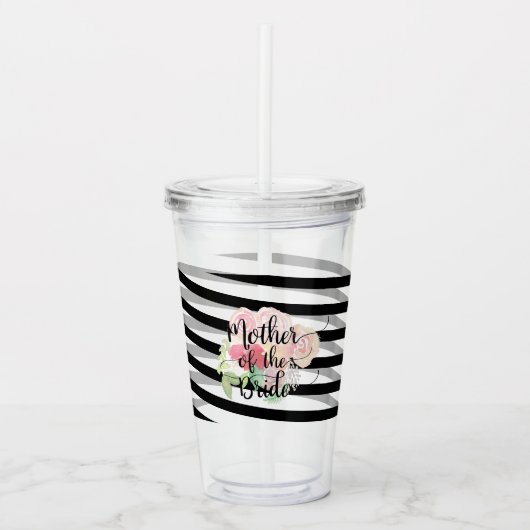 Mutter von Braut Hochzeitwasser-Farbe-Blumenmonogr Acryltrinkbecher (Vorderseite)