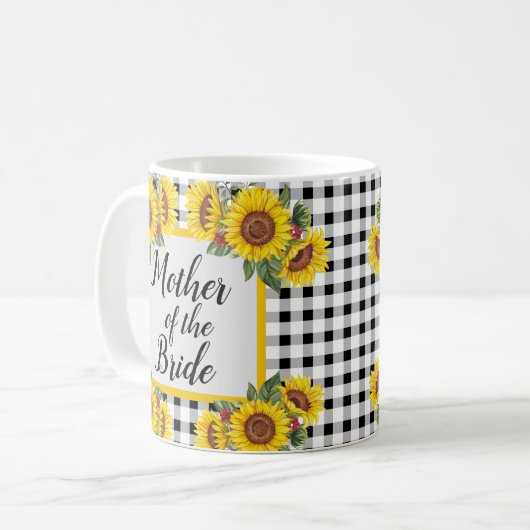Mutter von Bride Personalisiert Gingham Sunflowers Kaffeetasse (Vorderseite Links)