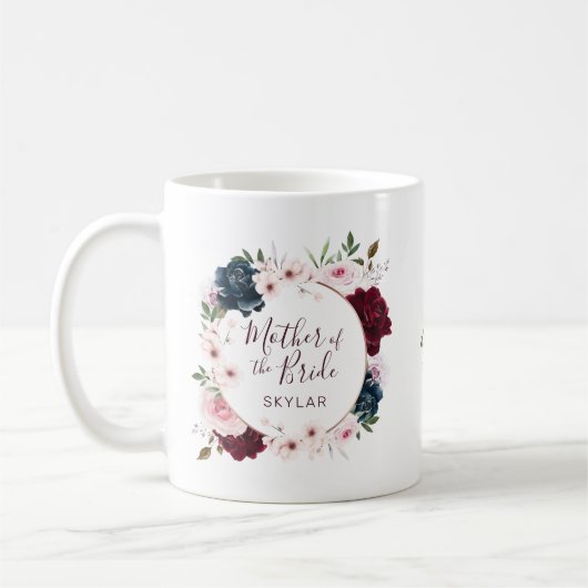 Mutter von Bride Red & Navy Rose Watercolor Kranz Kaffeetasse (Links)