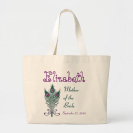 Mutter von dem Braut-Pfau-Feder-aquamarinen Lila Jumbo Stoffbeutel