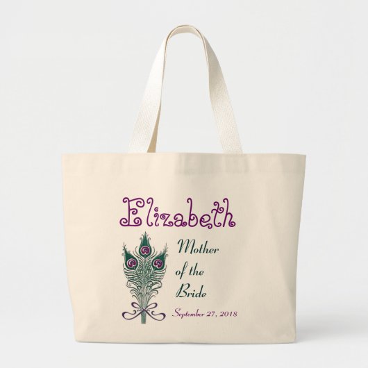 Mutter von dem Braut-Pfau-Feder-aquamarinen Lila Jumbo Stoffbeutel (Vorne)