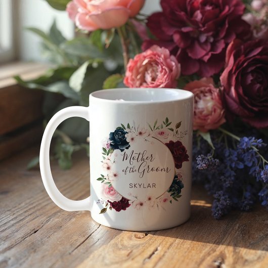Mutter von Groom Red & Navy Rose Watercolor Kranz Kaffeetasse