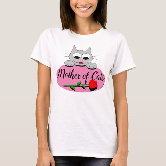 Mutter von Katzen Cartoon Katze mit langer Rote Ro T-Shirt (Vorderseite)