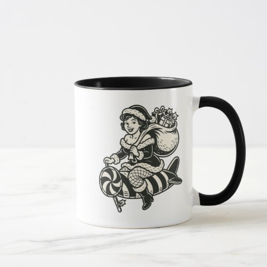 Mutter Weihnachten auf Gerstenzucker-Rakete. Tasse (Rechts)