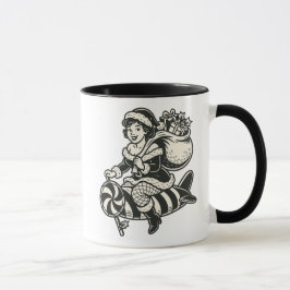 Mutter Weihnachten auf Gerstenzucker-Rakete. Tasse