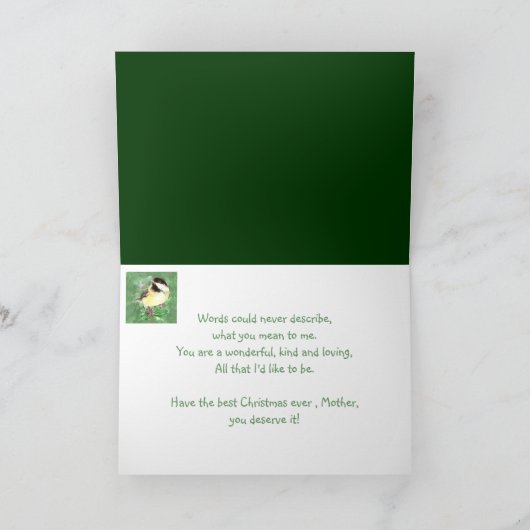 Mutter Weihnachten Chickadee Bird Holly Natur Kuns (Innenseite)