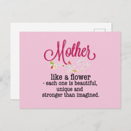 Mutter wie eine Blume, jede ist wunderschön Postkarte (Vorne/Hinten)