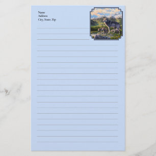 Mutter Wolf & Welpen Bergflusstal Briefpapier