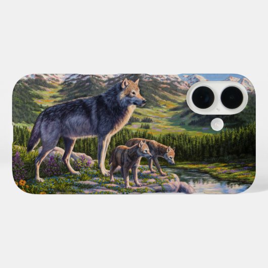 Mutter Wolf & Welpen Bergflusstal Case-Mate iPhone Hülle (Rückseite (Horizontal))