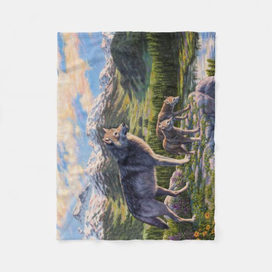Mutter Wolf & Welpen Bergflusstal Fleecedecke (Vorderseite)