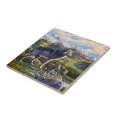 Mutter Wolf & Welpen Bergflusstal Fliese (Seite)