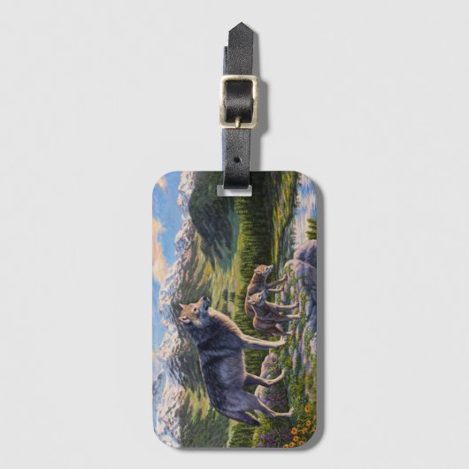 Mutter Wolf & Welpen Bergflusstal Gepäckanhänger (Vorderseite Vertikal)