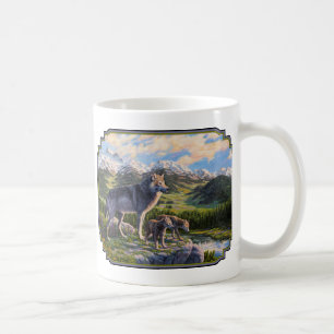 Mutter Wolf & Welpen Bergflusstal Kaffeetasse