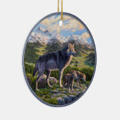 Mutter Wolf & Welpen Bergflusstal Keramik Ornament (Rechts)